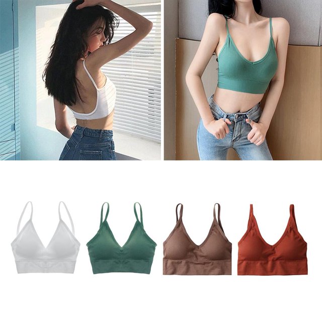 4 unids / set Mujeres BLESIY Correas espaguetis sin alambre Acolchado Crop Top Chaleco Bralette de algodón para mujer