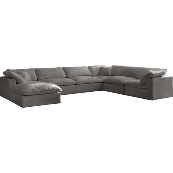 Maklaine Contemporary Gray Velvet Down Filled Modular Sectional Sofa