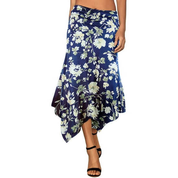 Doublju Women's Flowy Handkerchief Hemline Midi Skirt (Plus Size Available)