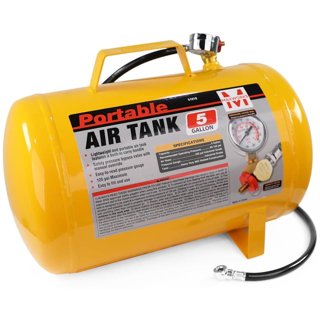Tanque de aire MaxWorks 51010 portátil de 19 L, manguera de 1 m, 140 PSI