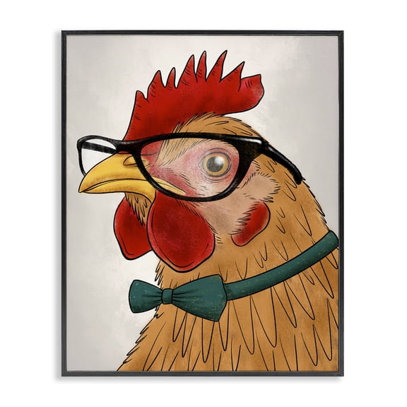 Stupell Industries Funny Hipster Rooster Animals Painting Black Framed Art Print Wall Art, 11 x 14