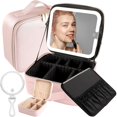 thumbnail image 1 of Lighted Makeup Case with Full-screen HD Mirror Travel Makeup Train Case with Adjustable Dividers Cosmetic bag with Foldable 1x/10x Magnifying Mirror and Jewelry Box Phosphor, 1 of 5