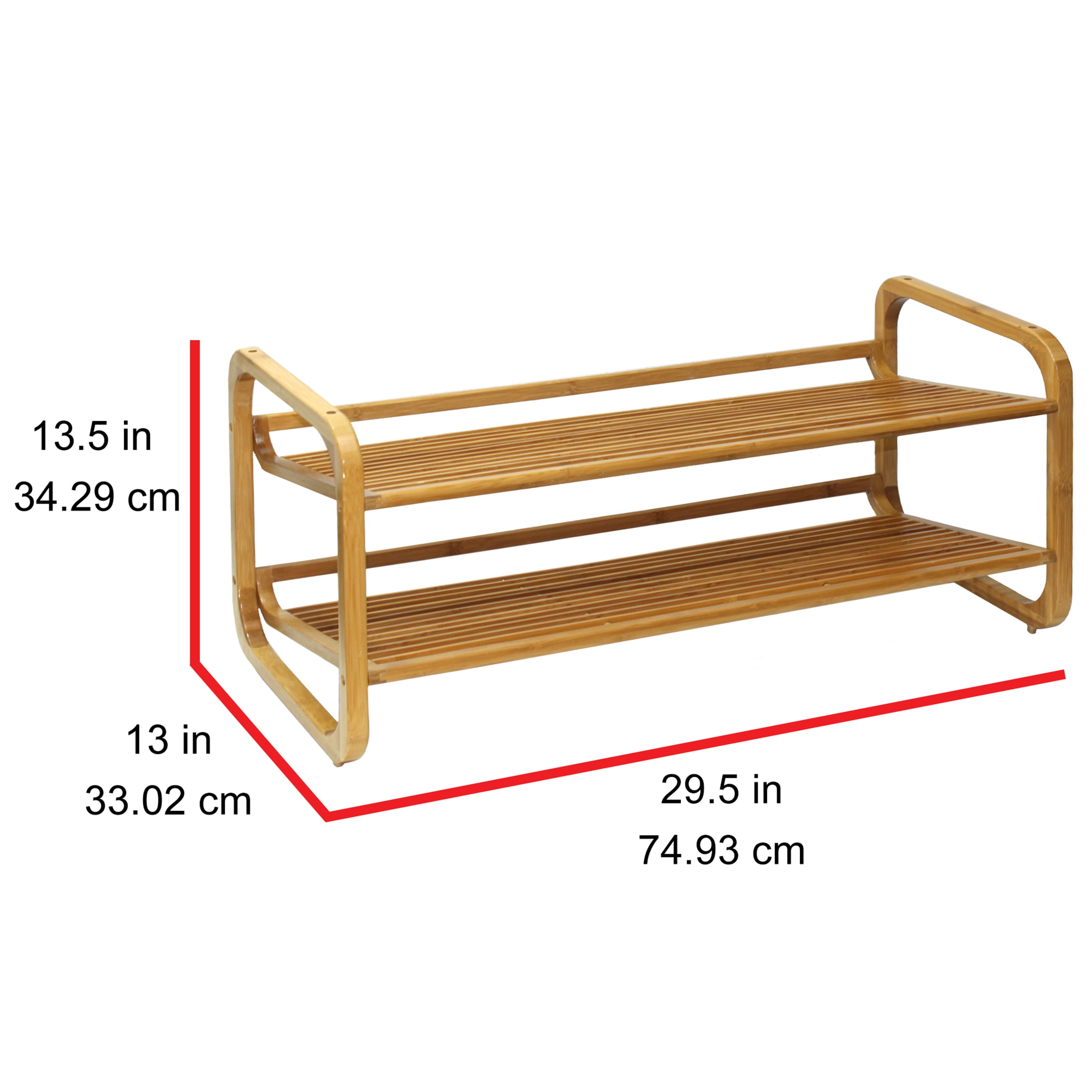 Oceanstar 2-Tier Bamboo Shoe Rack, Holds 6 to 8 Pairs of Shoes, 29.5 in. L x 13 in. W x 13.5 in. H, Natural Color