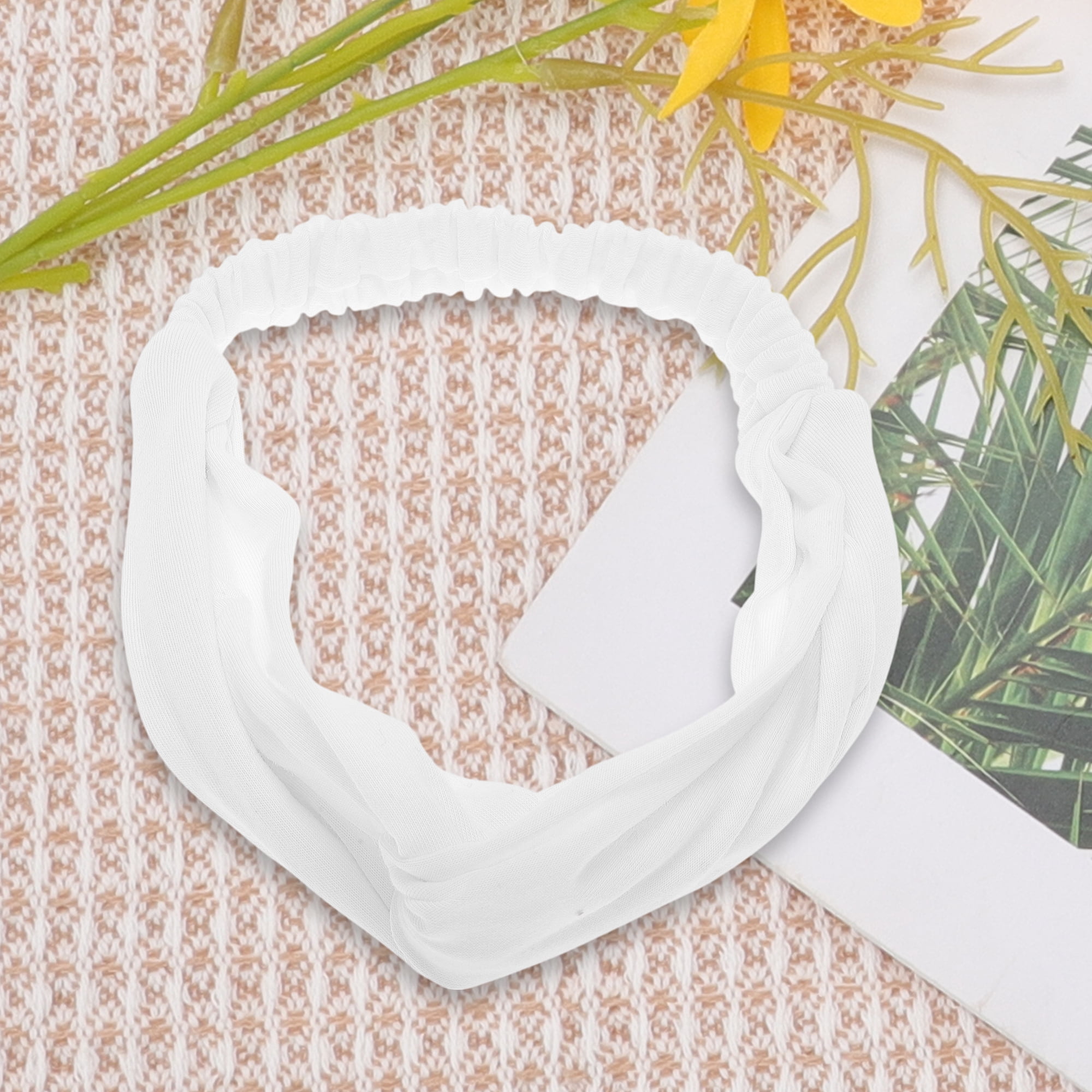 Unique Bargains Stylish Simple Solid Elastic Cross Headwrap White