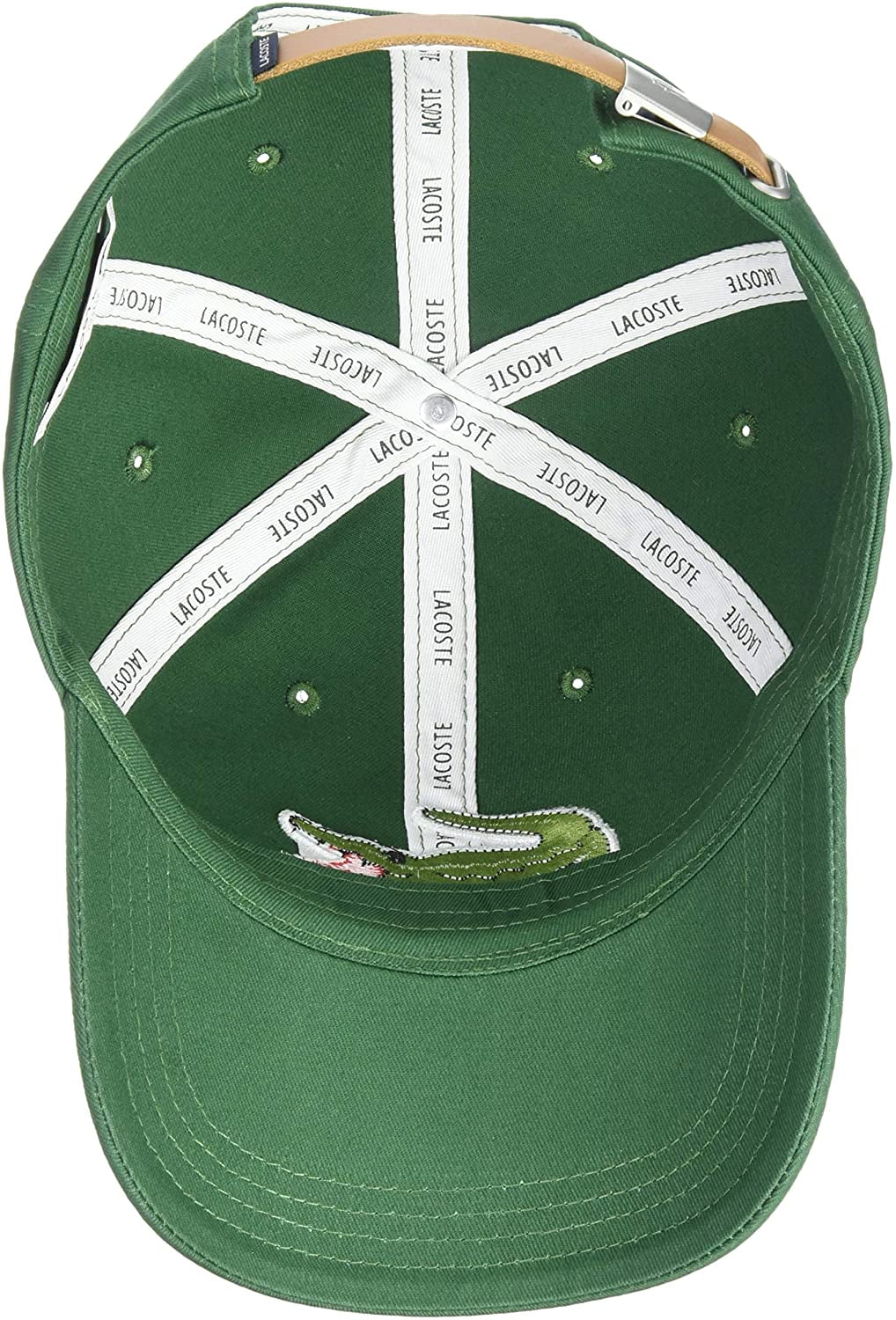 Lacoste Mens Big Croc Twill Adjustable Leather Strap Hat One Size  Appalachan Green