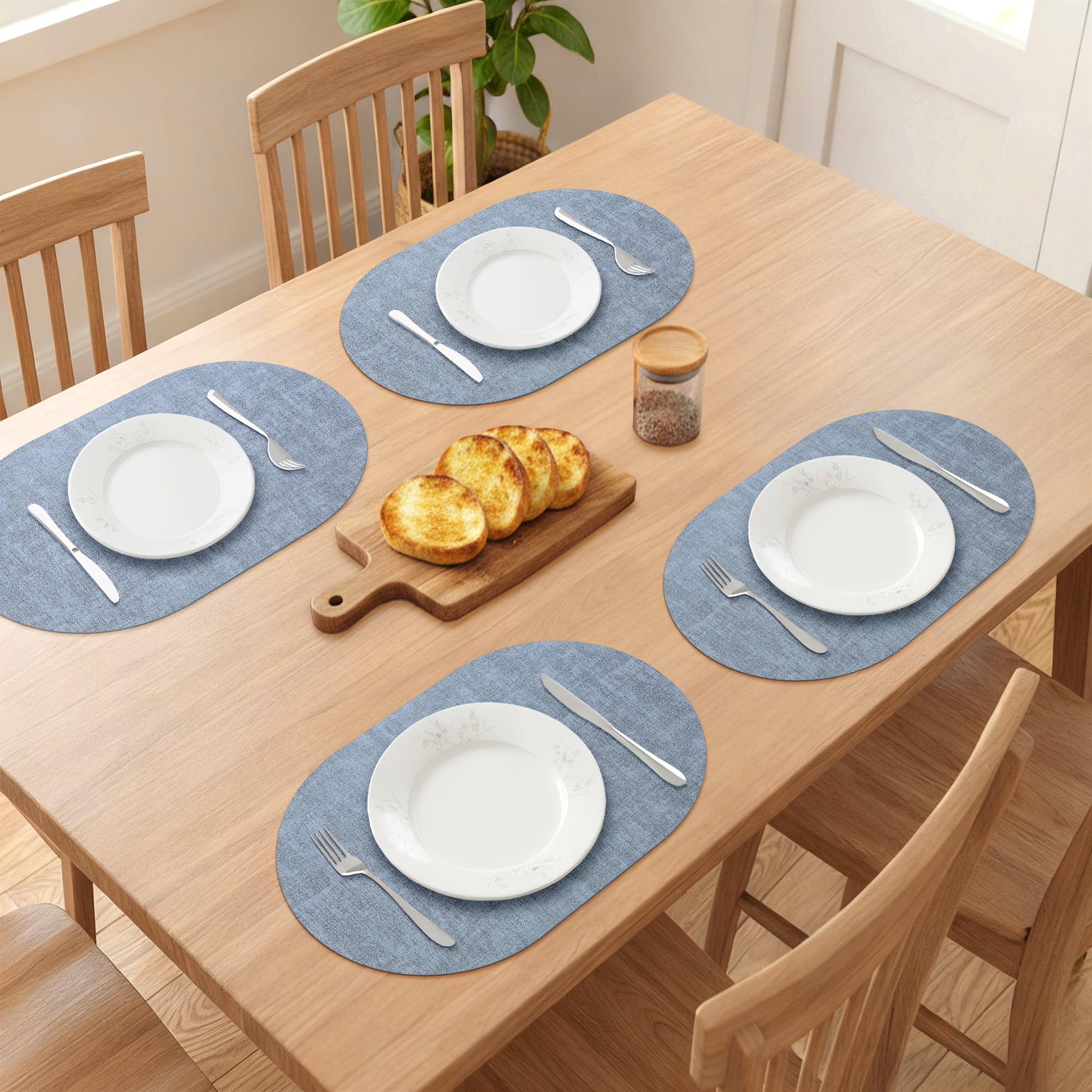 Unique Bargains 6pcs Oval Faux Leather Placemats Light Blue 17.7"x11.8"