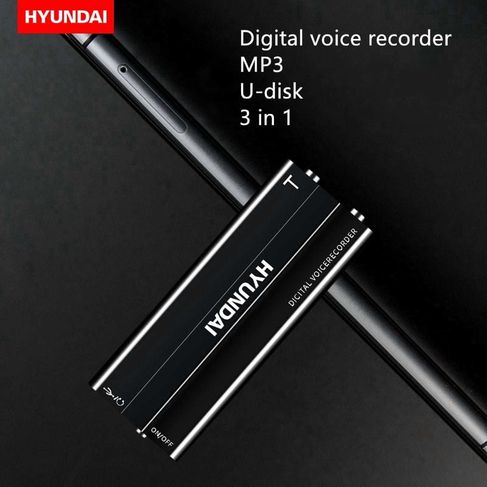 Hyundai E100 Mini Professional Dictaphone Ultra-Thin HD Child Safety Encryption Digital Voice Recorder Music Player Meeting Class Lecture Business Audio Record-8GB