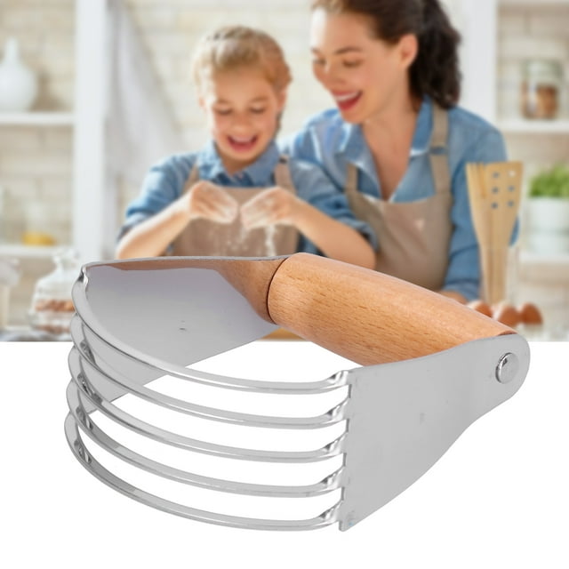 Strong Thick Non Slip Dough Cutter, Pastry Blender with Comfortable Handle for Baking, Stainless Steel Dough Mixer with PP, Beech Material for Pastry, Pizza, Dough and Cake