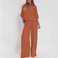 thumbnail image 2 of GILIGEGE Linen Sets for Women 2 Piece Summer Ladies' Casual Summer Solid Color Short Sleeved Cotton and Linen Top Loose Pants Set Wide Leg Pants Tracksuit Lounge Matching Sets Red 4Xl, 2 of 7