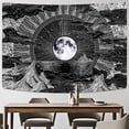 thumbnail image 2 of (148 x 200 cm) Wall tapestry, psychedelic, with moon, star and cloud pattern, black and white, for bedroom, 2 of 5