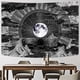 thumbnail image 2 of (148 x 200 cm) Wall tapestry, psychedelic, with moon, star and cloud pattern, black and white, for bedroom, 2 of 5