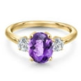 thumbnail image 3 of Gem Stone King 18K Yellow Gold Plated Silver Purple Amethyst and Lab Grown Diamond Engagement Ring for Women | 2.04 Cttw | Oval Checkerboard 9X7MM | Gemstone February Birthstone | Size 6, 3 of 6