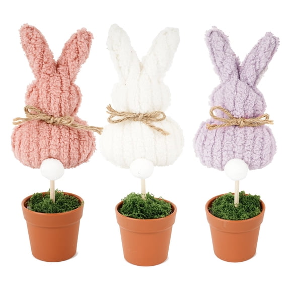 Easter Plush Rabbit Flowerpot Decor, Spring Home Decoration, Party Tray Accent, European American Style, Set Of Three
