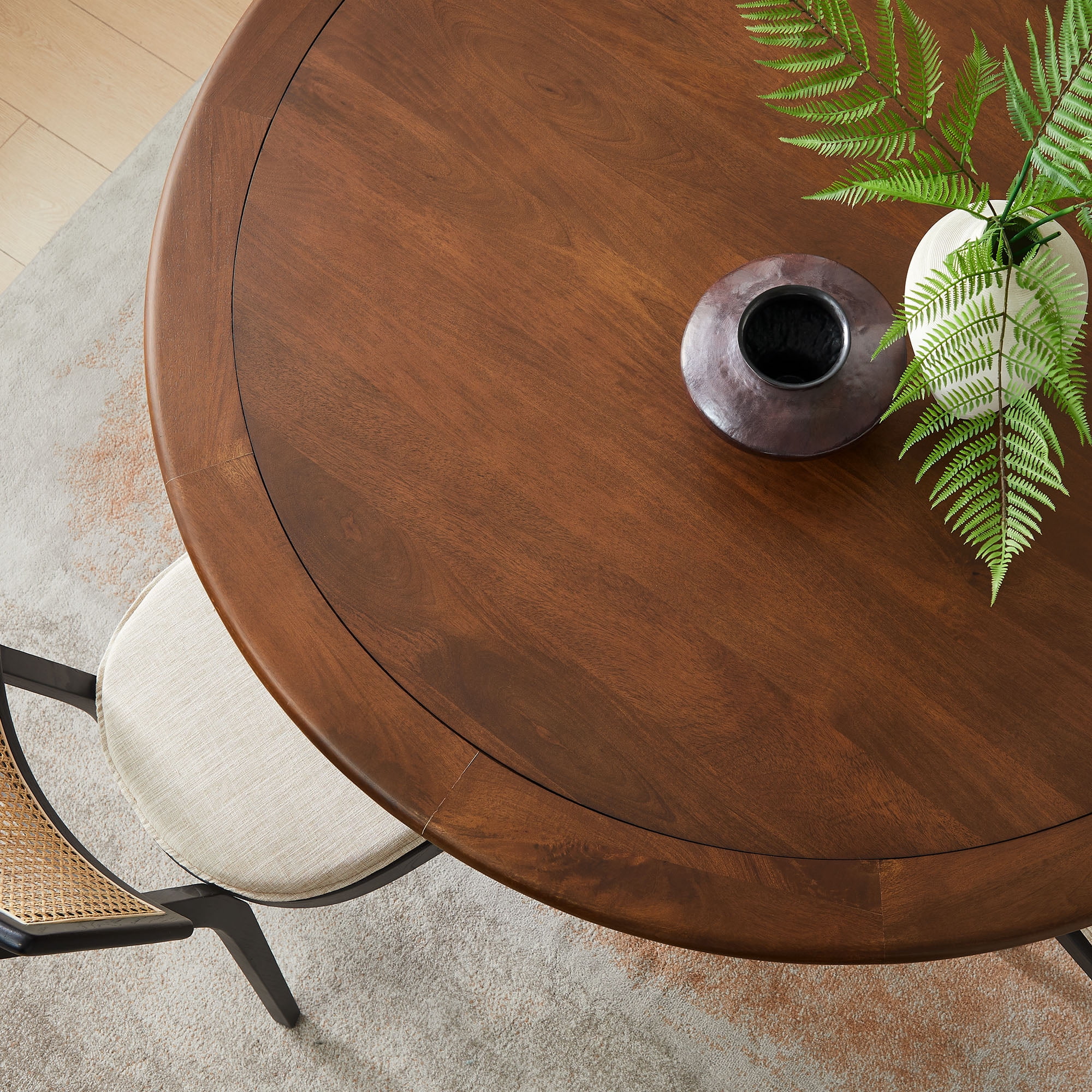 Modway Lippa Dining Table with Powder-Coated Metal Pedestal Base in Brass Walnut