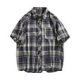 thumbnail image 4 of ZCFZJW Short Sleeve Shirts for Men Big and Tall Regular Fit Casual Plaid Button Down Shirt Mens Classic Fit Cotton Button Up Shirt with Pockets Navy#02 XL, 4 of 9