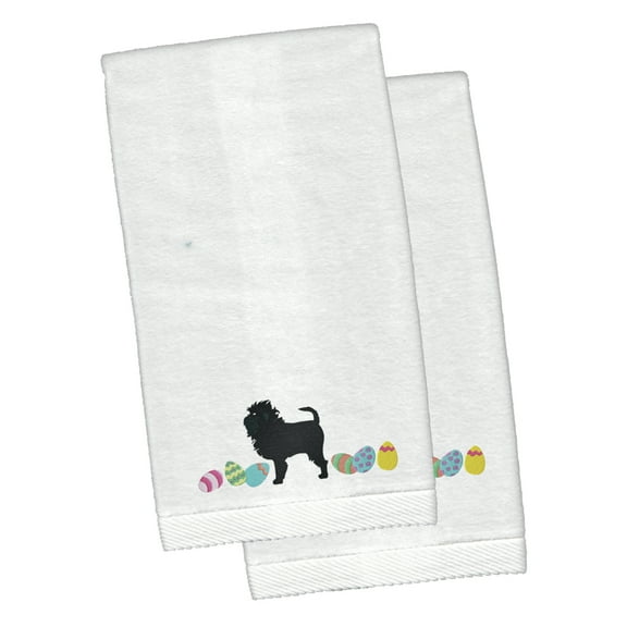 Affenpinscher Easter White Embroidered Plush Hand Towel Set of 2