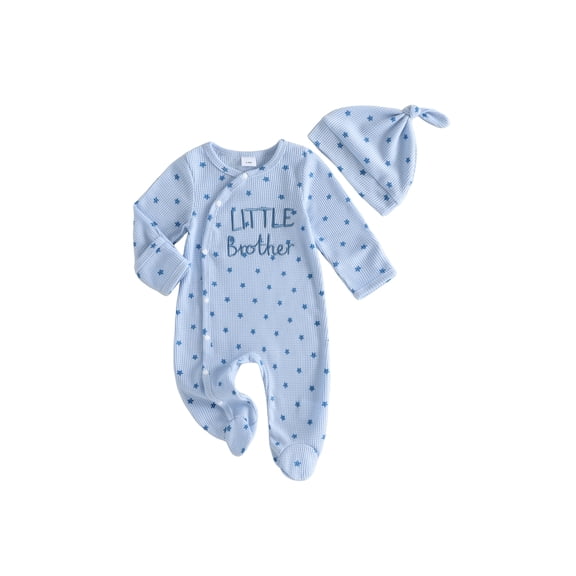 RUINIXCW Newborn Baby Hospital Going Home Outfit Little Brother Outfit Footed Romper Infant Boys Spring Fall Winter Long Sleeve Footie Jumpsuit Hat