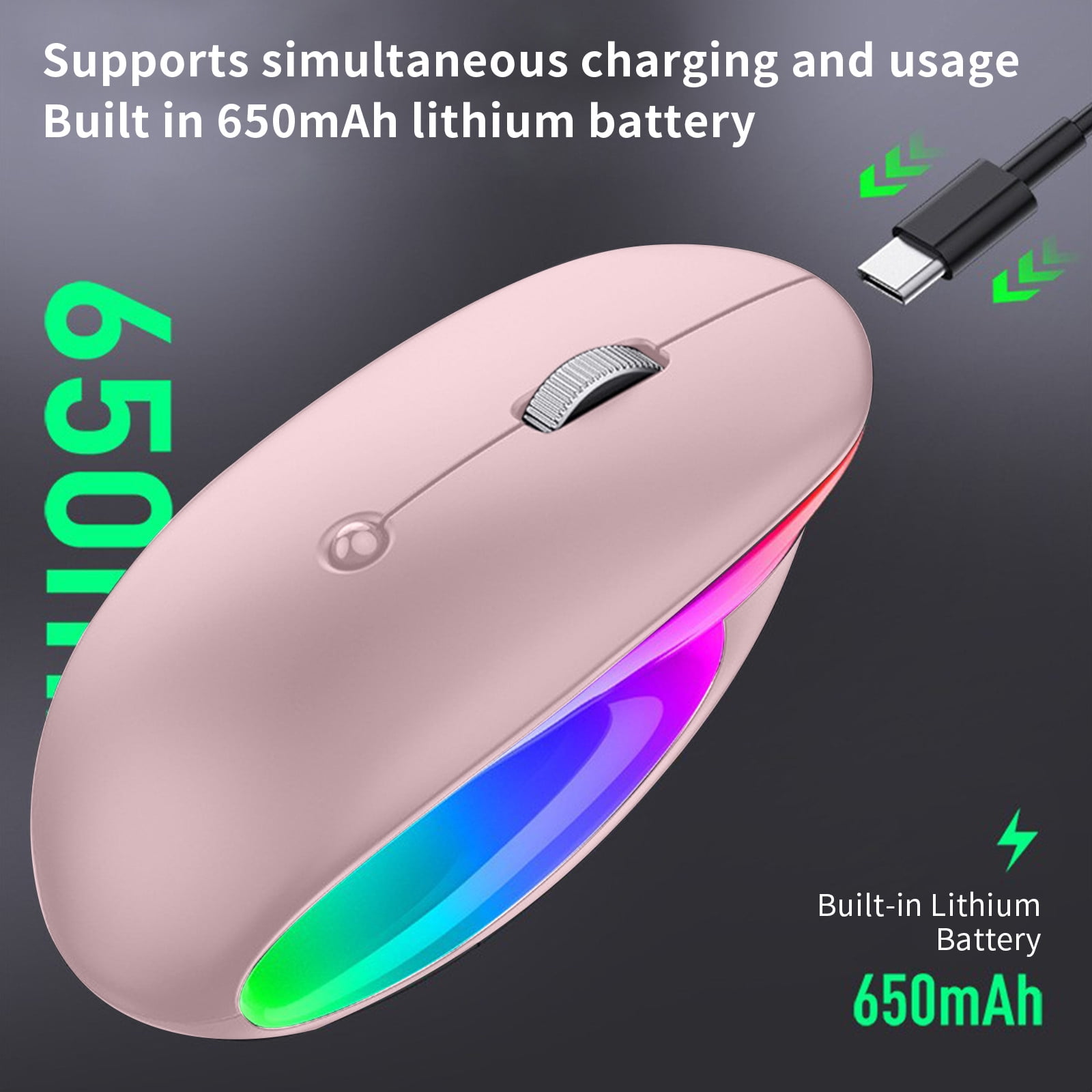 PPgejGEK Wireless Bluetooth Mouse Unique Design Type-c Fast Charging Long Battery Life Colourful LED Light Adjustable DpI Adaptable To A Wide Range Of Devices Reduced Price