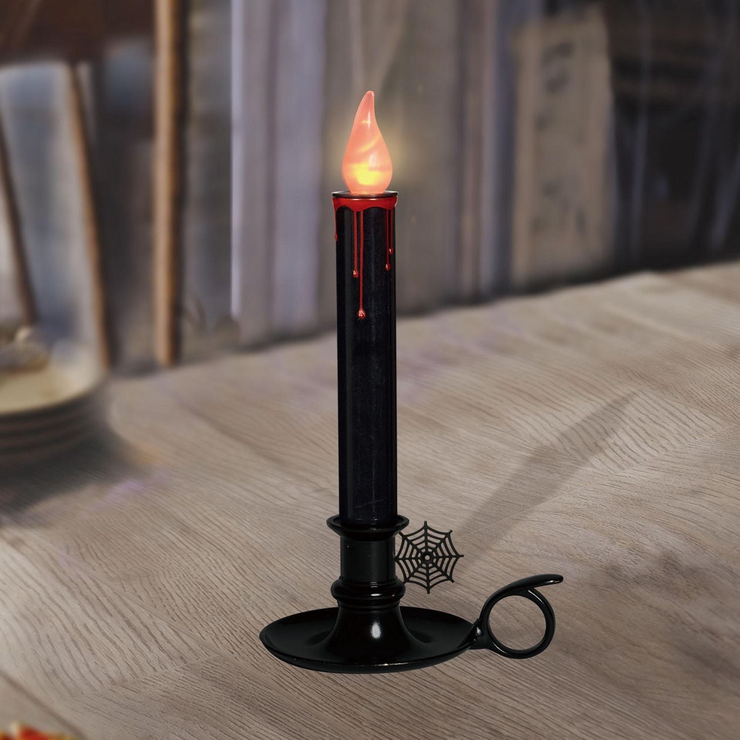 Way to Celebrate Battery-Operated LED Flickering Candle, in Candle Holder and Dripping Blood