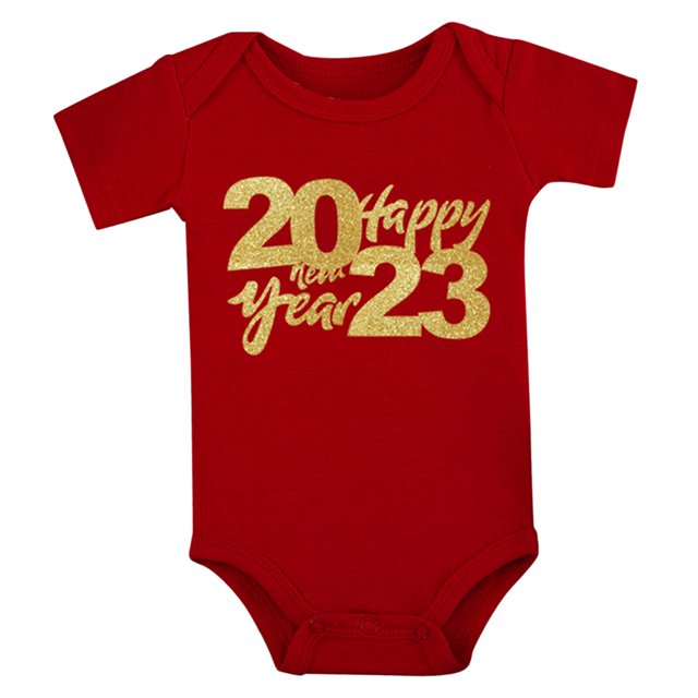 Gibobby Mameluco niño Mi primera ropa de Año Nuevo para recién nacidos, bebés, niños y niñas, trajes de Año Nuevo, pantalones cortos con estampado de letras r(Rojo, 0-3 Meses)
