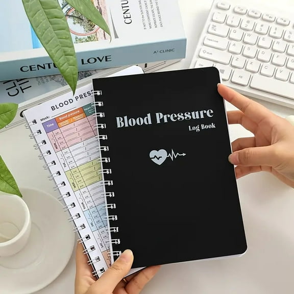 48 page spiral bound blood pressure record book with tracking schedule - a portable notebook for daily monitoring of blood pressure, heart rate, and medication use at home, suitable for adult use