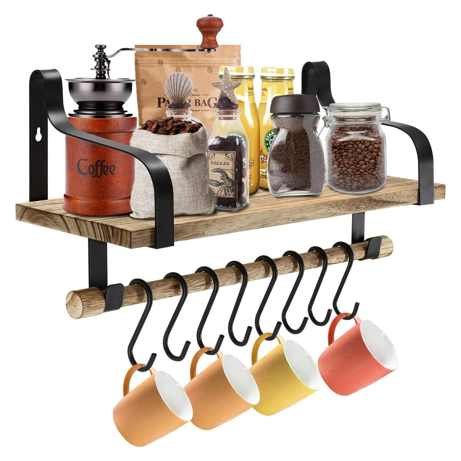 Holocky Floating Shelves with Hooks Wall Mouted Wood Shelf for Kitchen