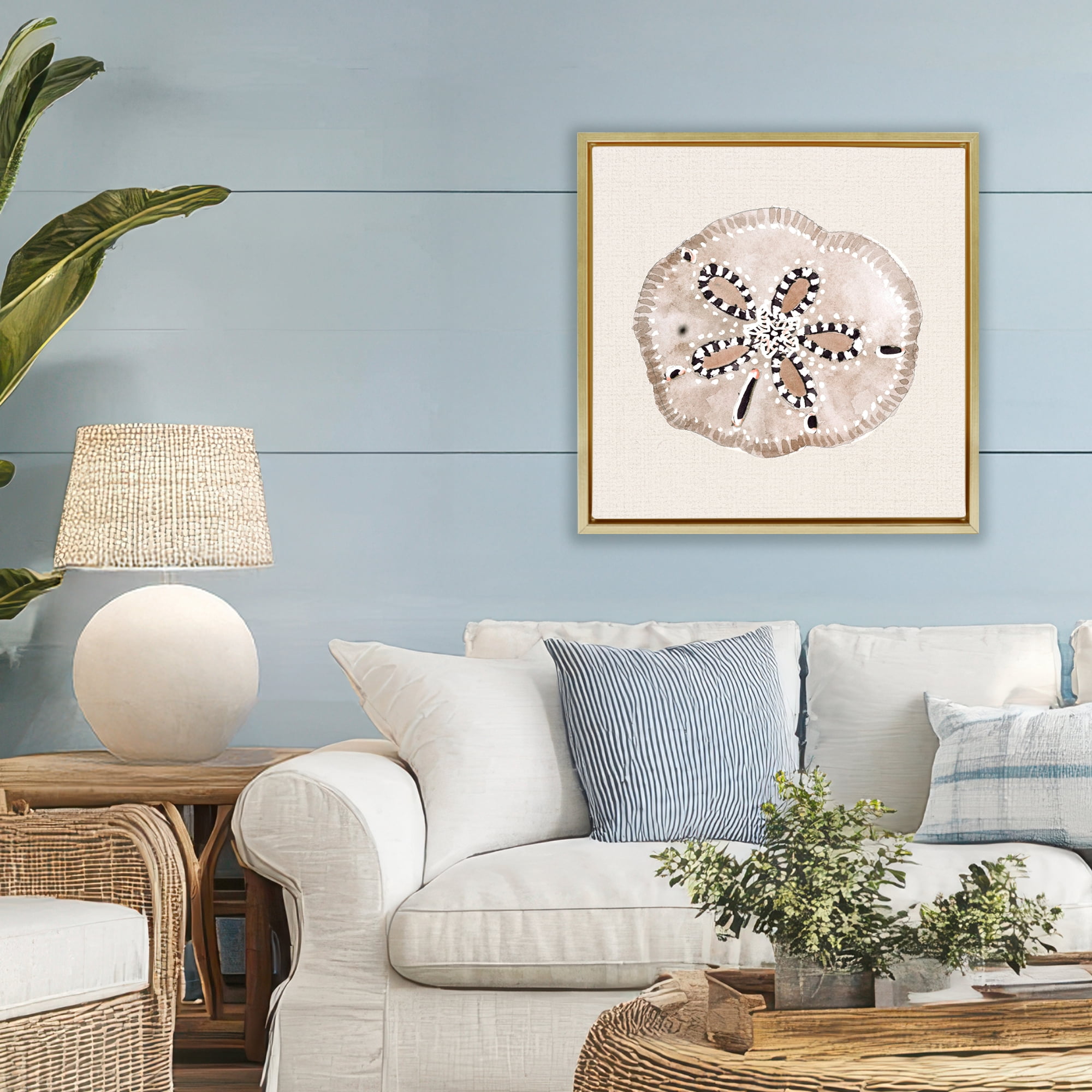 Stupell Industries Taupe & Beige Sand Dollar Gold Framed Floater Canvas Wall Art, design by Lanie Loreth