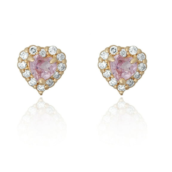 AVORA 14K Yellow Gold October Birthstone in Simulated Diamond CZ Halo Heart Stud Earrings