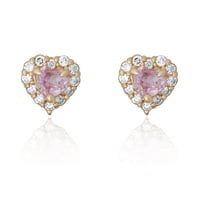 AVORA 14K Yellow Gold October Birthstone in Simulated Diamond CZ Halo Heart Stud Earrings