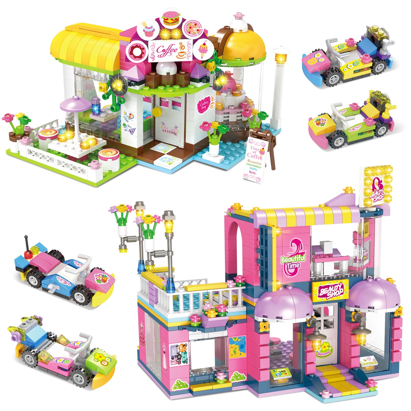 Exercise N Play Friends Coffee Coffee House & Hair Salon Building Blocks  Kit, Gifts for Boys Girls Ages 6 7 8 9 10 11 12 (1059 Pieces) 