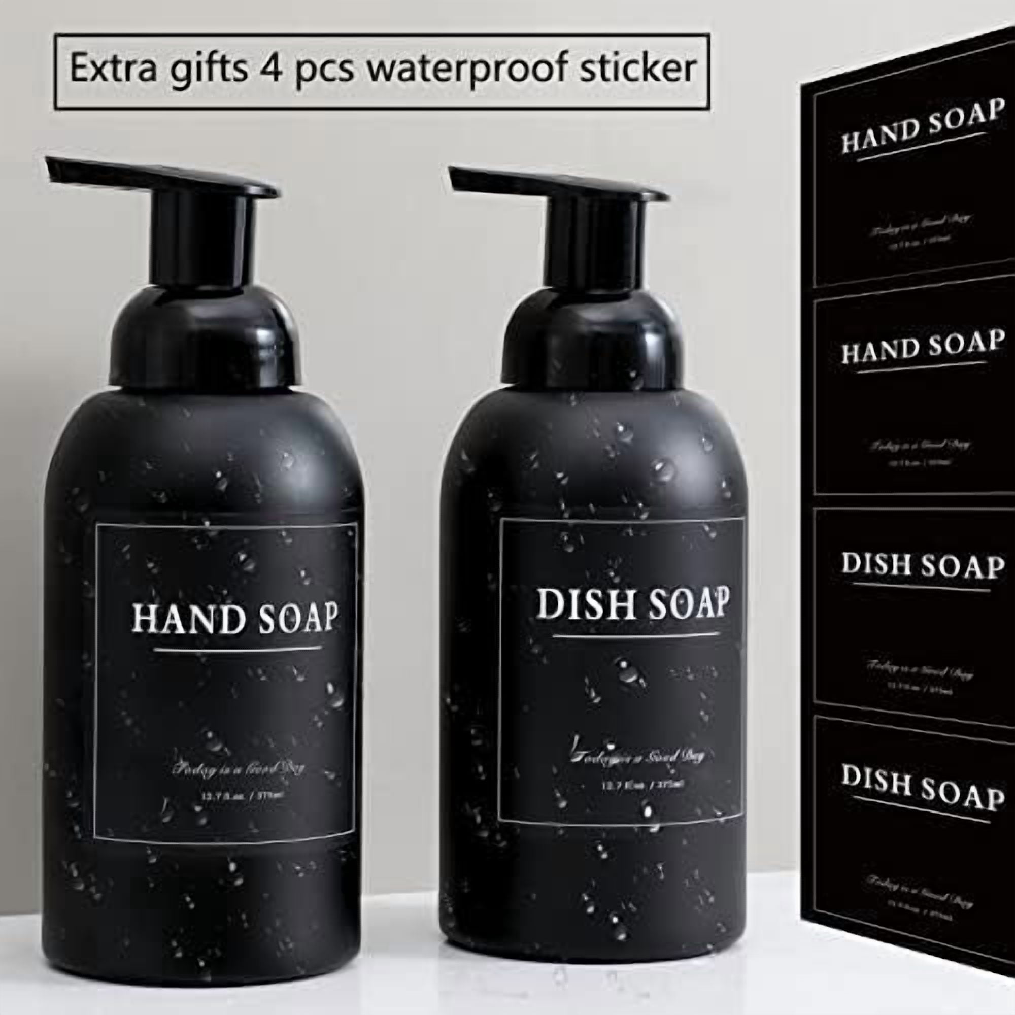 Hasako 2 Pack Foaming Thick Glass Foam Hand Soap Dispenser for Bathroom or Kitchen Sink, 13 oz Pump Bottles for Hand soap, Body Wash, Matte Black