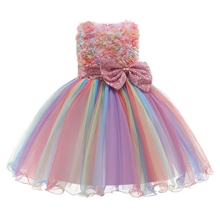 

Summer Dresses For Girls Kids Bowknot Paillette Tulle Pageant Gown Birthday Party Princess Wedding Formal Dress