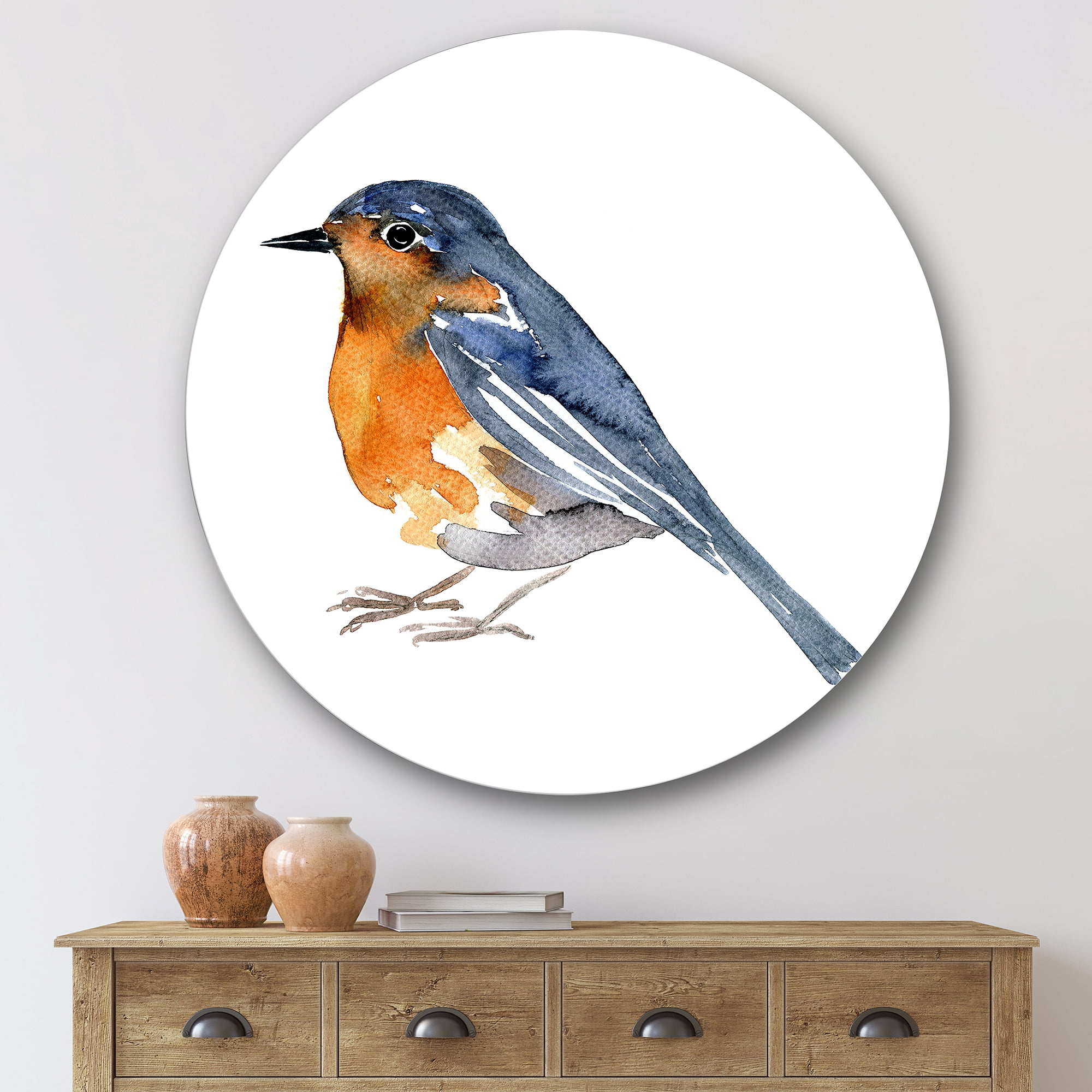 Designart 'Ancient Orange Bird' Traditional Circle Metal Wall Art 29x29 - Disc of 29