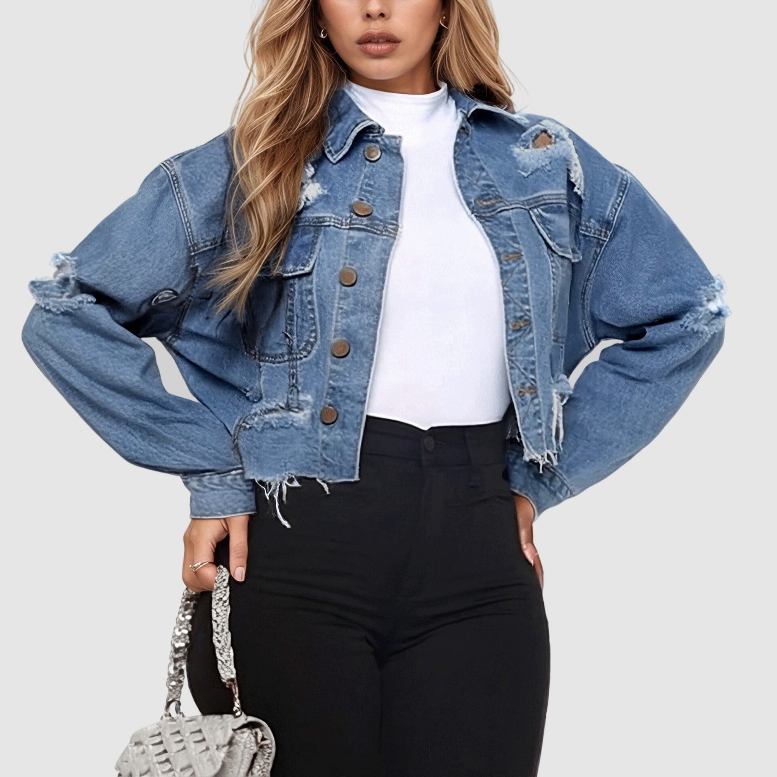 SHIXIAOO Women's Fashion Washed Distressed Denim Jacket Womens