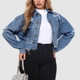 thumbnail image 2 of Women's Fashion Washed Distressed Cropped Denim Jacket Long Sleeve Ripped Hole Short Jean Coat Fall 2025, 2 of 5
