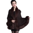 thumbnail image 1 of Sonducket Poncho con ribete de piel sintética de algodón Manténgase cómodo y a la moda durante todo el invierno Poncho largo para mujer con Prendas para la parte del cuerpo café, 1 of 6