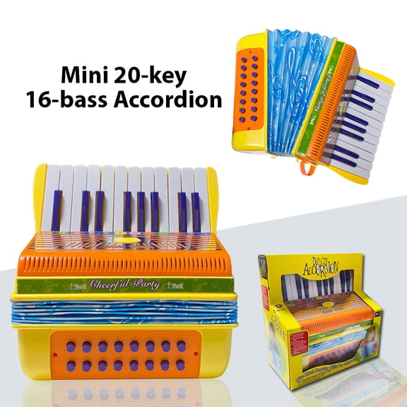Mini 20-Key 16-Bass Accordion for Kids Beginners, Portable Musical Instrument Toy Gift - Yellow (9.8 x 4.7 x 10.6 inches)