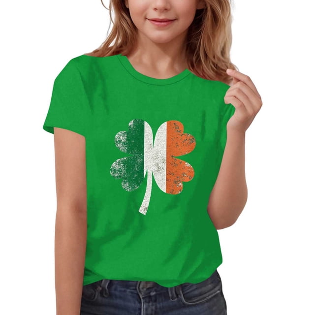 Camiseta Casual de Cuello Redondo de Impresión Del Día de Patrick para Niños de Manga Corta para Niños 3-14 Años