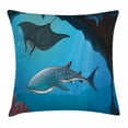 thumbnail image 1 of Sea Animal Decor Throw Pillow Cushion Cover, Shark Deep Water Stingray with Coral Reefs Algae Rocky Cave Exotic Cartoon, Decorative Square Accent Pillow Case, 24 X 24 Inches, Blue Grey, by Ambesonne, 1 of 2