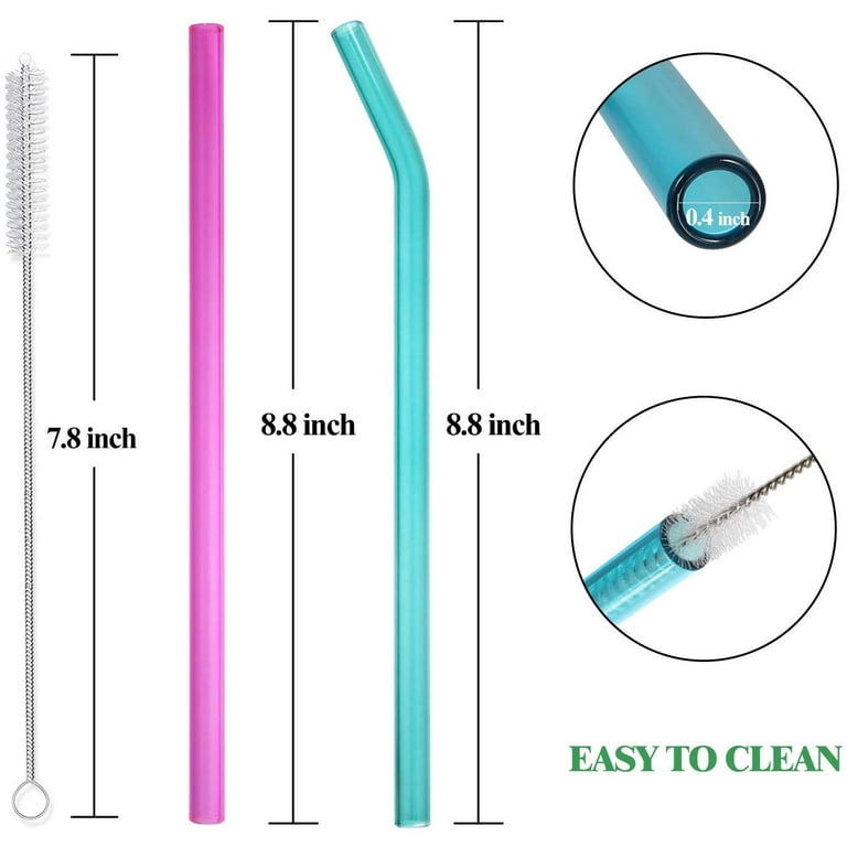 8 Pack Colored Reusable Glass Straws (8.5*8mm）Clear Smoothie