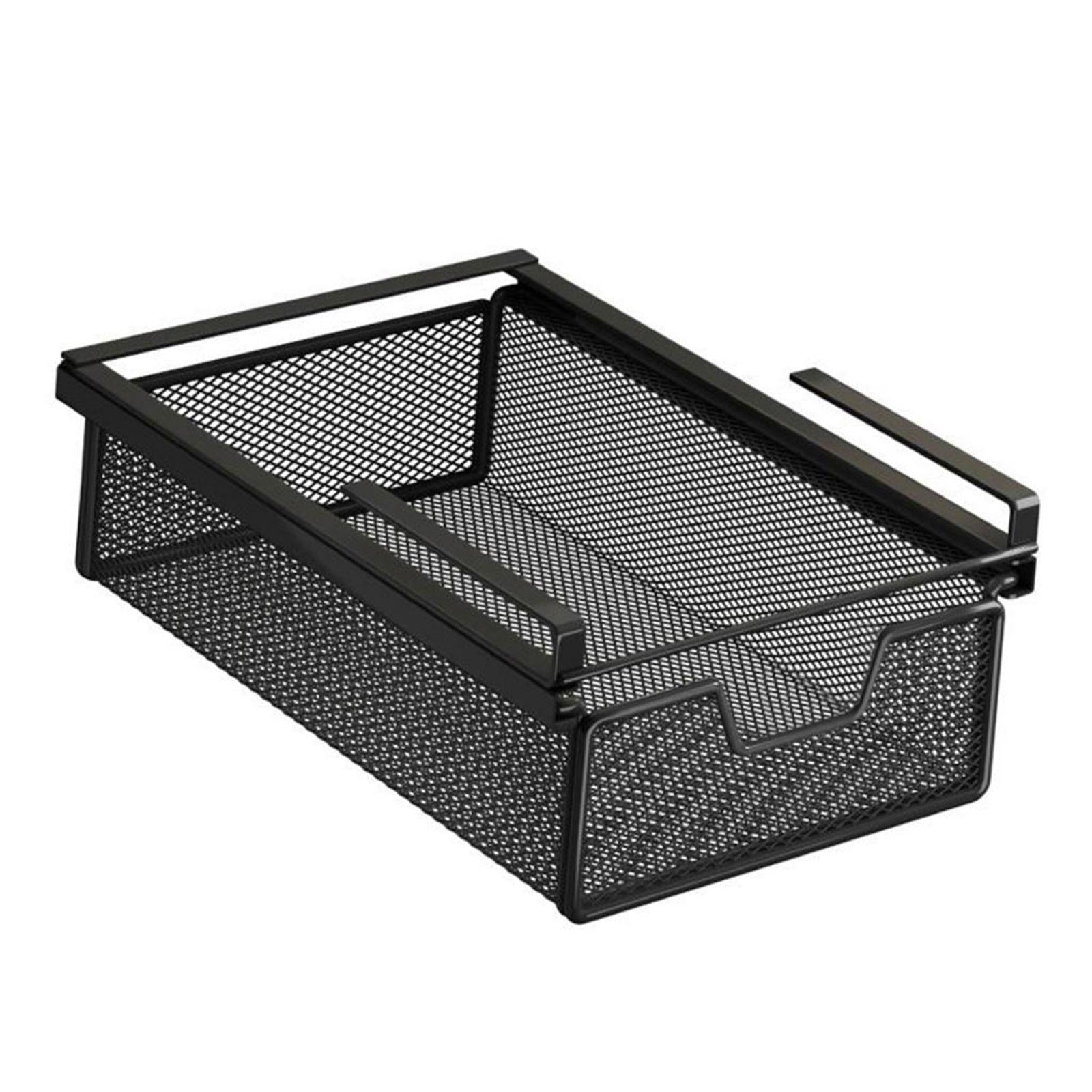 Drawer Storage Basket Under Shelf Organizer Steel Wire Mesh Pull Out Design for Desk Kitchen Counter Wardrobe