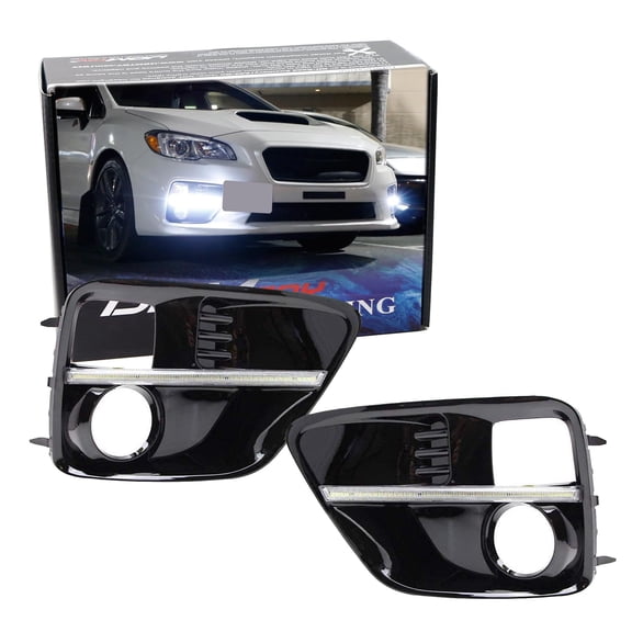 Xenon White LED Daytime Running Lights For 2015-2017 Subaru WRX/STi w/JDM Style Piano Black Finish Fog Lamp Bezels