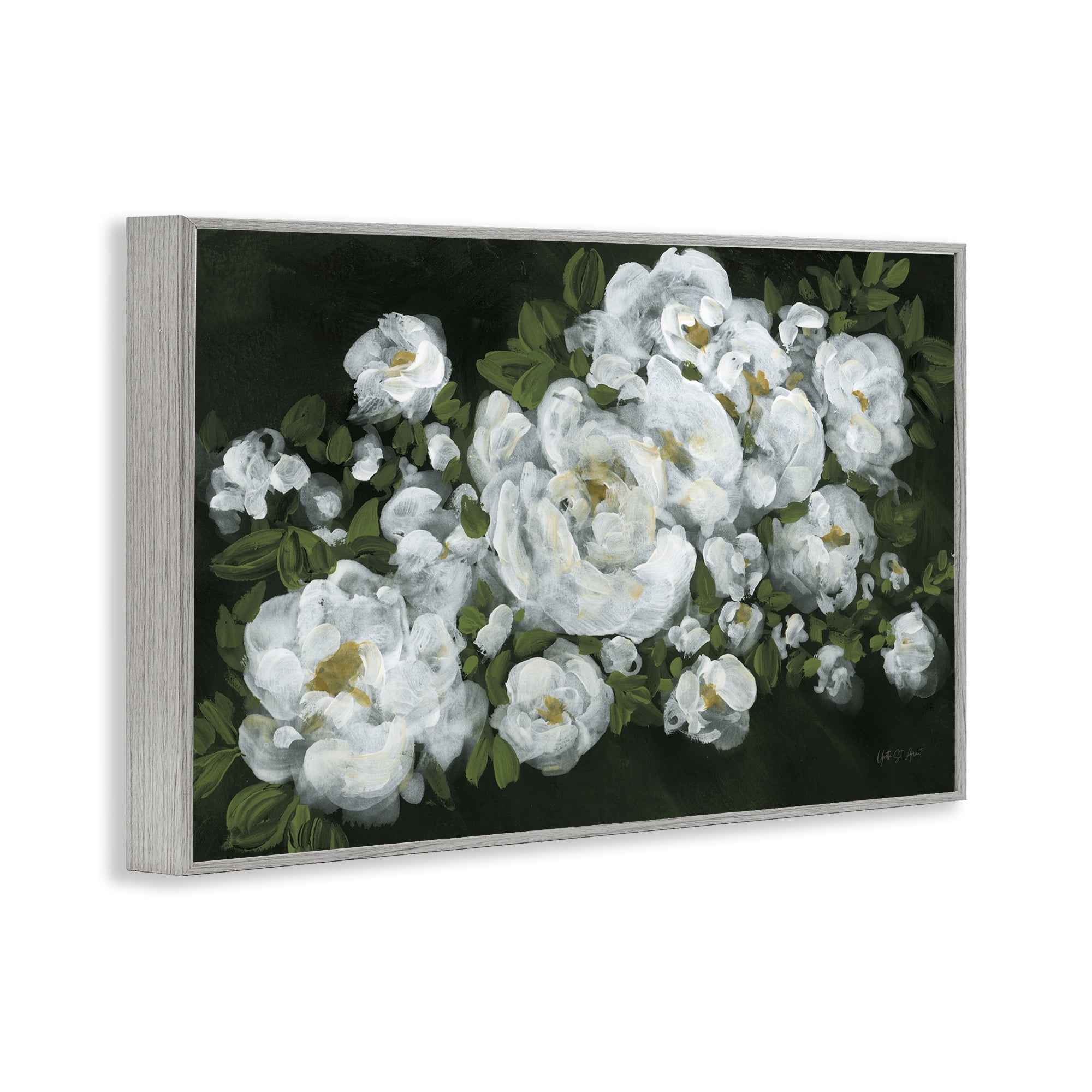 Stupell Industries Midnight Blooming Roses Botanical & Floral Painting Gray Framed Art Print Wall Art, 24 x 16