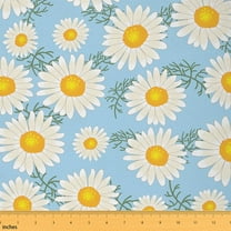 Manfei Cartoon Daisy Blossoms Fabric by the Yard (1 Yard), Botanical Flower Floral Decorative Fabric by the Yard, Green Leaves Sewing & Crafting Fabric