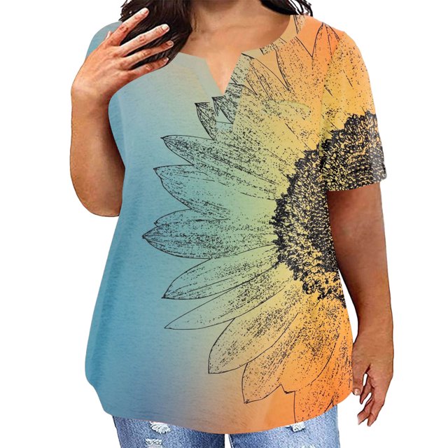 MKLEKYY Playeras Mujer Camiseta Informal De Manga Corta Con Bolsillo Y Cuello En V Holgado De Talla Grande Para Mujer Talla XXXL
