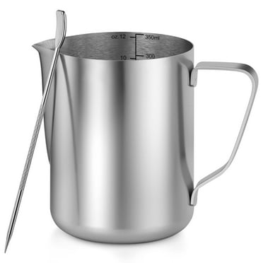 Milk Frothing Pitcher Stainless Steel Frother Cup Espresso Steaming Pitcher with Decorating Art Pen for Espresso Machines Cappuccino Latte (350ML)