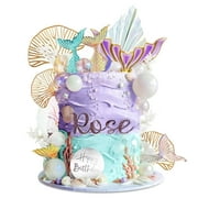 Mermaid Cake Topper PresNok Set Under the Sea Decor with Tails Shells Ocean-Themed Cake Toppers for Kids Birthdays Bakers
