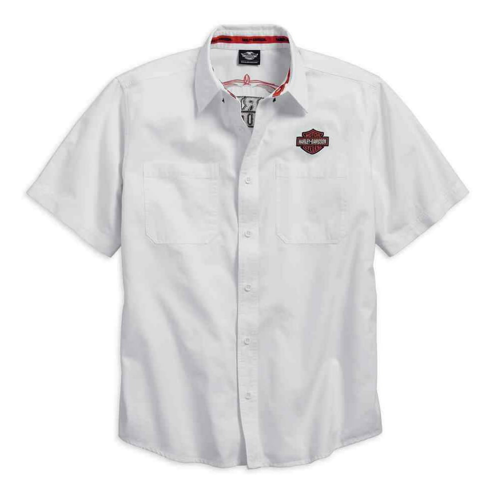 Harley-Davidson Men's Pinstripe Flames Button Woven Shirt, White 99050 ...