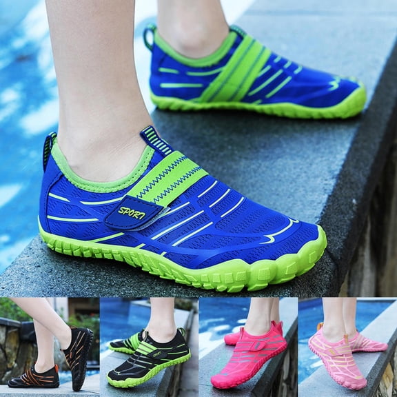 Aihuaihua Kids Water Shoes Wide Toe Box Barefoot Quick Dry Non- Aqua Shoes for Boys Girls Toddler Beach Swim Pool Blue