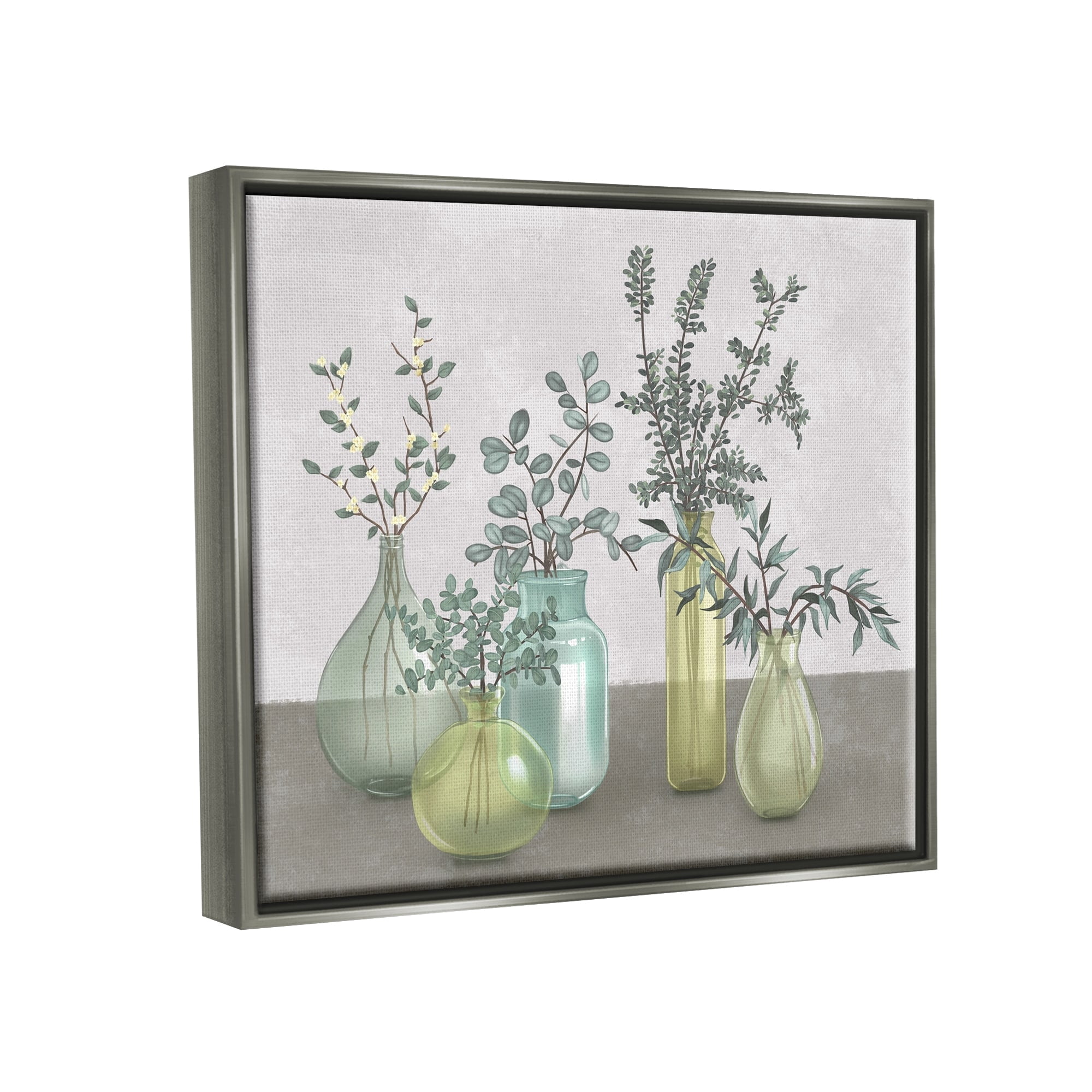 Stupell Industries Plants In Vases Neutral Grey Design Luster Gray Framed Floating Canvas Wall Art, 24x30, by Ziwei Li